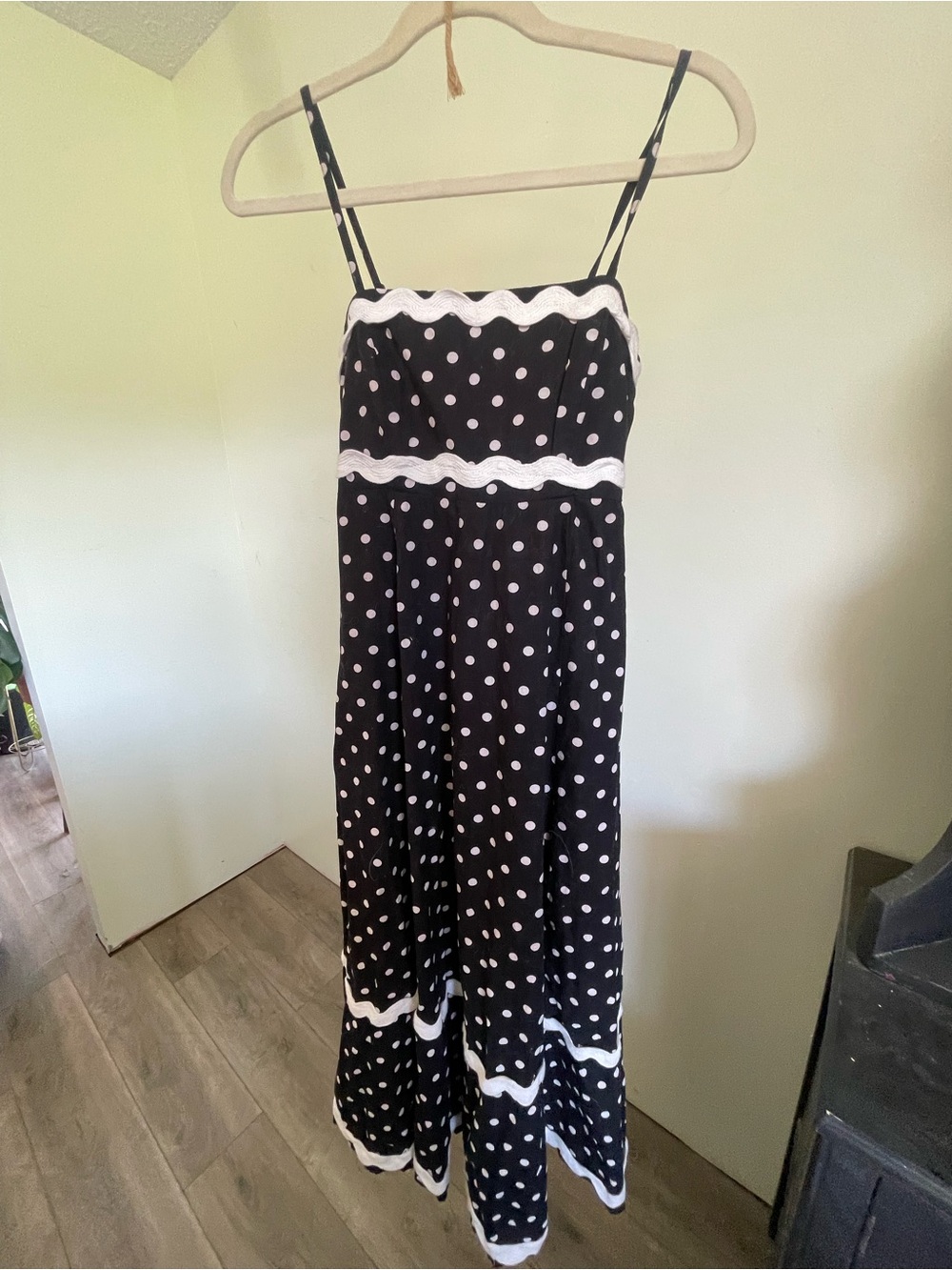 Black and White Polka Dot Spaghetti Strap Maxi Dress